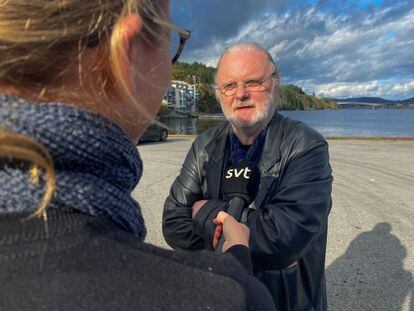 Jon Fosse in Frekhaug, Norway, after hearing the news of his Nobel Prize. 