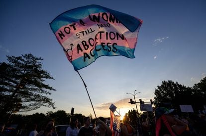 Abortion rights activists protest after the overturning of Roe Vs. Wade by the US Supreme Court, in St. Louis, Missouri on June 24, 2022.