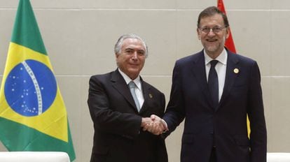 Brazilian president Michel Temer and Spanish acting PM Mariano Rajoy in China.