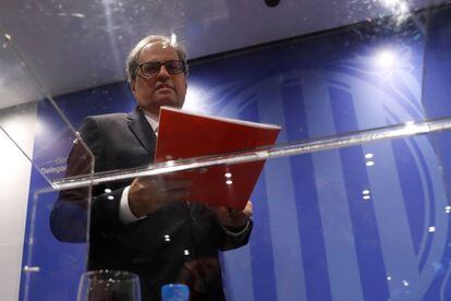 Quim Torra at a press conference in Madrid.