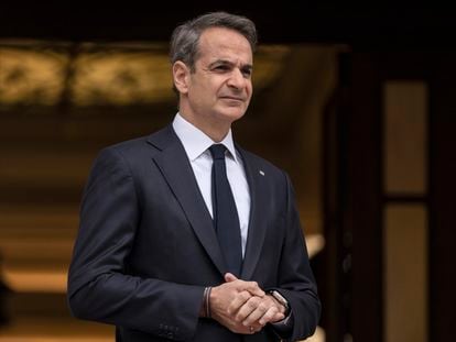 Greek Prime Minister Kyriakos Mitsotakis looks on as he waits for the arrival of Cyprus' new President before their meeting in Athens, on March 13, 2023.