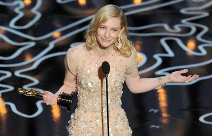 Cate Blanchett after winning the best actress Oscar for 'Blue Jasmine'.