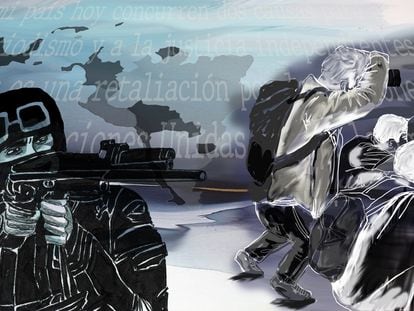 Ilustración de acoso a periodistas por fuerzas armadas