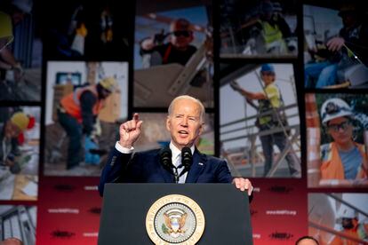 Joe Biden at a union congress in Washington on Tuesday.