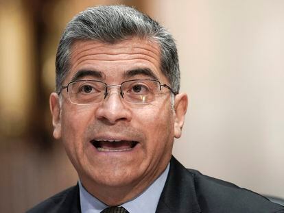 Health and Human Services Secretary Xavier Becerra testifies during the Senate Finance Committee hearing, March 22, 2023, on Capitol Hill in Washington.