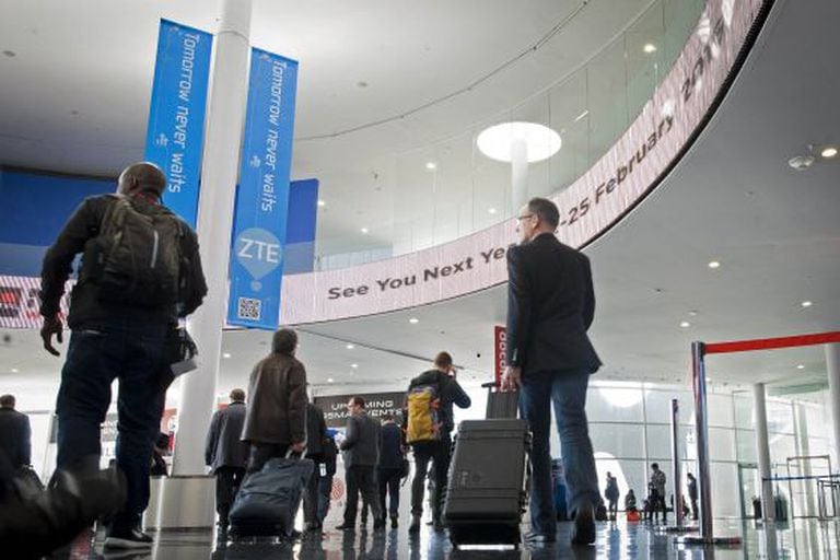Conference-goers during the final day of this year's Mobile World Congress in Barcelona.
