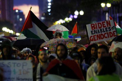 Demonstrators take part in the protest in support of Palestinians, in Boston, Massachusetts, U.S., October 16, 2023.