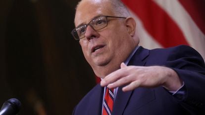 Maryland Governor Larry Hogan (R-MD) holds a news conference with updates about the Covid-19 pandemic at the Maryland State Capitol in Annapolis, Maryland, July 22, 2020.