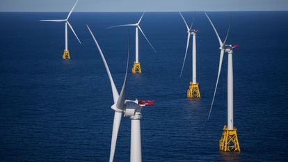The GE-Alstom Block Island Wind Farm stands above the water off Block Island, Rhode Island, U.S., on Wednesday, Sept. 14, 2016.