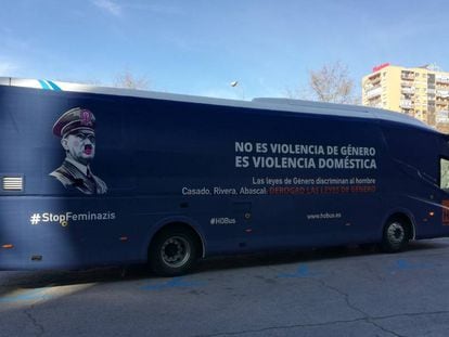 The bus calls for the repeal of gender violence laws.
