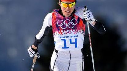 Laura Orgué of Spain in a cross-country skiiing event at the Sochi Winter Olympics.