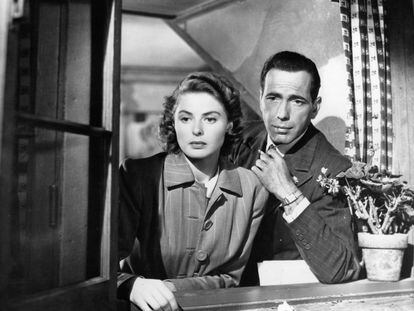 Ingrid Bergman and Humphrey Bogart, in a scene from 'Casablanca' (1942).