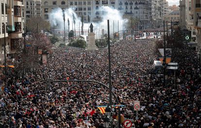 The first Fallas pyrotechnics show in Valencia on Sunday. Authorities so far have not cancelled large cultural events despite coronavirus concerns. 