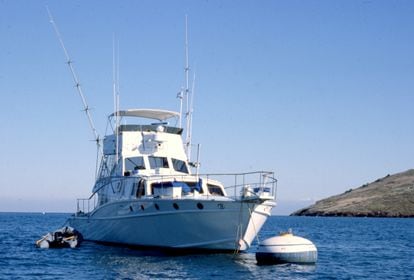 Splendour, the boat owned by Robert Wagner, photographed off Catalina Island shortly after the drowning of Natalie Wood in 1981.