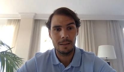 Rafa Nadal during the video interview from his home in Mallorca, Spain.