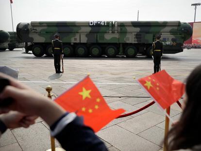 A DF-41 intercontinental ballistic missile, in a military parade of the Chinese Armed Forces, in 2019 in Beijing.