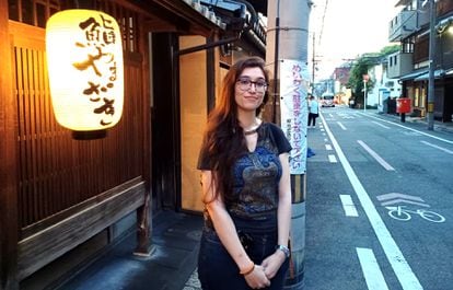 Laura Pano, a 30-year-old Italian, pictured on a street in Kyoto. She works for a company in the video game industry.