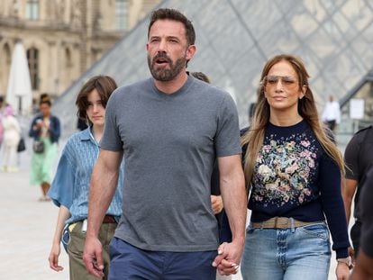 Jennifer Lopez and Ben Affleck outside the Louvre museum on July 26 during their honeymoon in Paris.