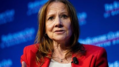 General Motors chair and chief executive officer Mary Barra participates in an Economic Club of Washington discussion in Washington, December 13, 2023.