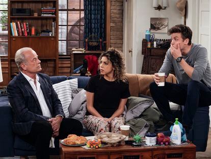 Kelsey Grammer, Jess Salgueiro and Jack Cutmore-Scott, in a scene from the new 'Frasier.'