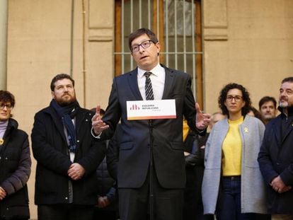 Former Catalan government minister Carles Mundó, recently released from jail, at an ERC campaign event on Tuesday.