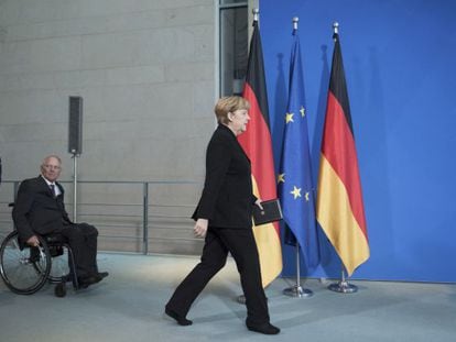 Wolfgang Schäuble and Angela Merkel in Berlin in 2019.
