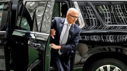 Microsoft CEO Satya Nadella arrives at the Phillip Burton Federal Building and U.S. Courthouse, in San Francisco, on Wednesday, June 28, 2023.  A judge handed Microsoft a big victory on Tuesday, declining to stop its $69 billion takeover of video game maker Activision Blizzard.