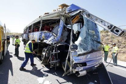 The state of the bus which crashed on Monday morning in Tornadizos, &Aacute;vila province.