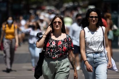 People walking down Barcelona's La Rambla without face masks on Saturday.
