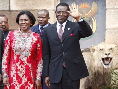 Teodoro Obiang Nguema (right) and his wife Constancia Mangue, pictured in South Africa in 2009.