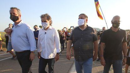 Left to right: Joaquim Forn, Jordi Cuixart, Oriol Junqueras and Raul Romeva entering Lledoners penitentiary.