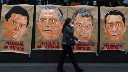 Posters demanding justice in the case of the 43 missing Mexican students.