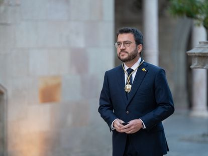 New Catalan premier Pere Aragonès during the ceremony on Monday that saw him take the oath of office.