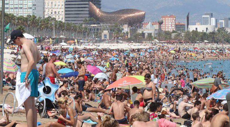 The scene at Barcelona's Barceloneta beach on Sunday.