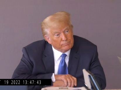 Former U.S. president Donald Trump testifying on October 19.