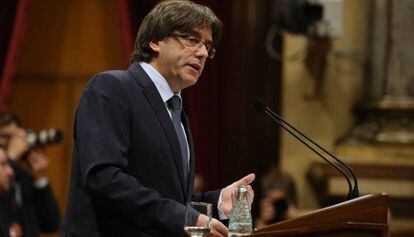 Catalan premier Carles Puigdemont in the regional parliament on Wednesday.