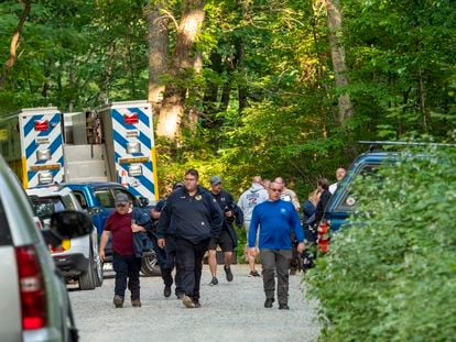Rescue teams search for the site where a Cessna Citation crashed over mountainous terrain near Montebello, Virginia, on June 4, 2023.