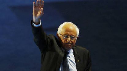 Senator Bernie Sanders bids farewell to his supporters at the Democratic National Convention
