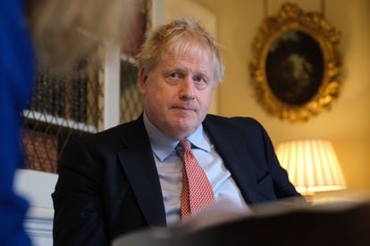 The British Prime Minister Boris Johnson during the interview.