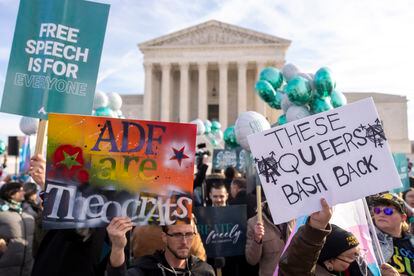 Activists demonstrate outside the US Supreme Court.