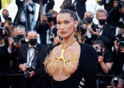 Bella Hadid at the Cannes festival in July 2021.