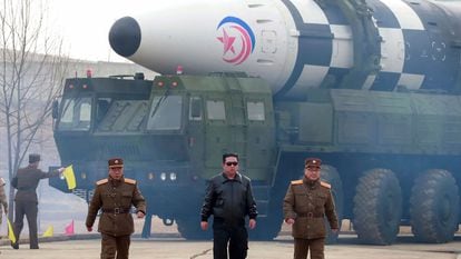 Kim Jong Un directs the launch of an intercontinental ballistic missile.