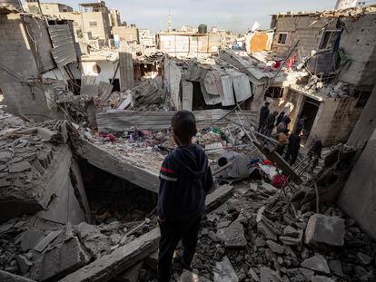 An area destroyed by an Israeli airstrike in the Rafah refugee camp in Gaza, on February 12.
