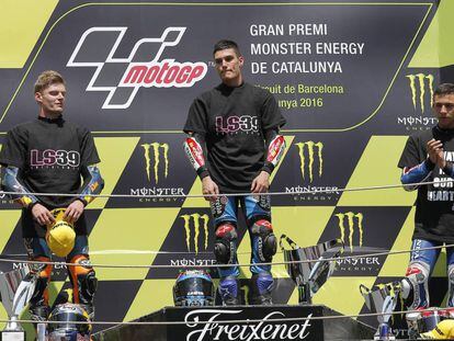 The subdued podium after the Moto3 race in Montmeló.