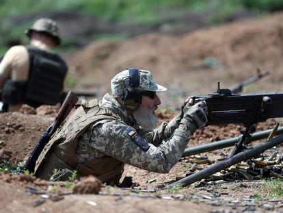 A Ukrainian soldier during military training in the Donetsk region on Thursday.