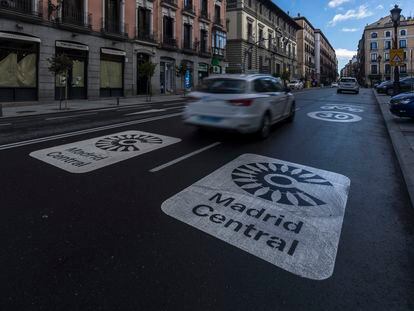 A sign for Madrid Central in the center of Madrid.