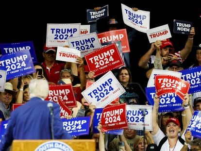 Supporters of Donald Trump during a rally held by the former president in South Dakota on September 8.