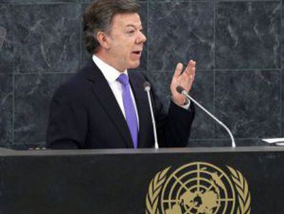 President Juan Manuel Santos during his speech before the UN General Assembly in September.