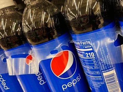 Bottles of Pepsi are displayed in a grocery store, Ill., Thursday, Feb. 9, 2022.