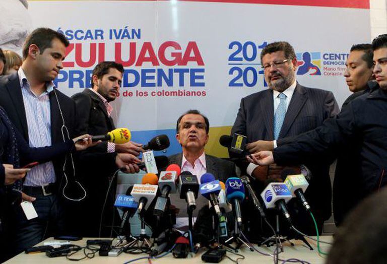 Zuluaga at a damage control press conference on Monday.
